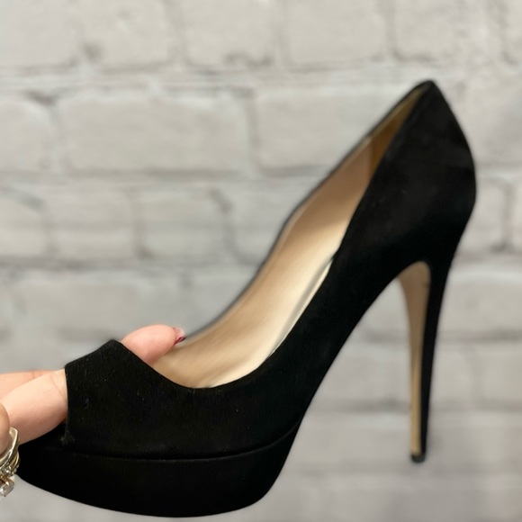 Miu Miu Peep Toe Platform Pumps Women Black Suede Heel Shoes  37.5/US 7 - Picture 10 of 16